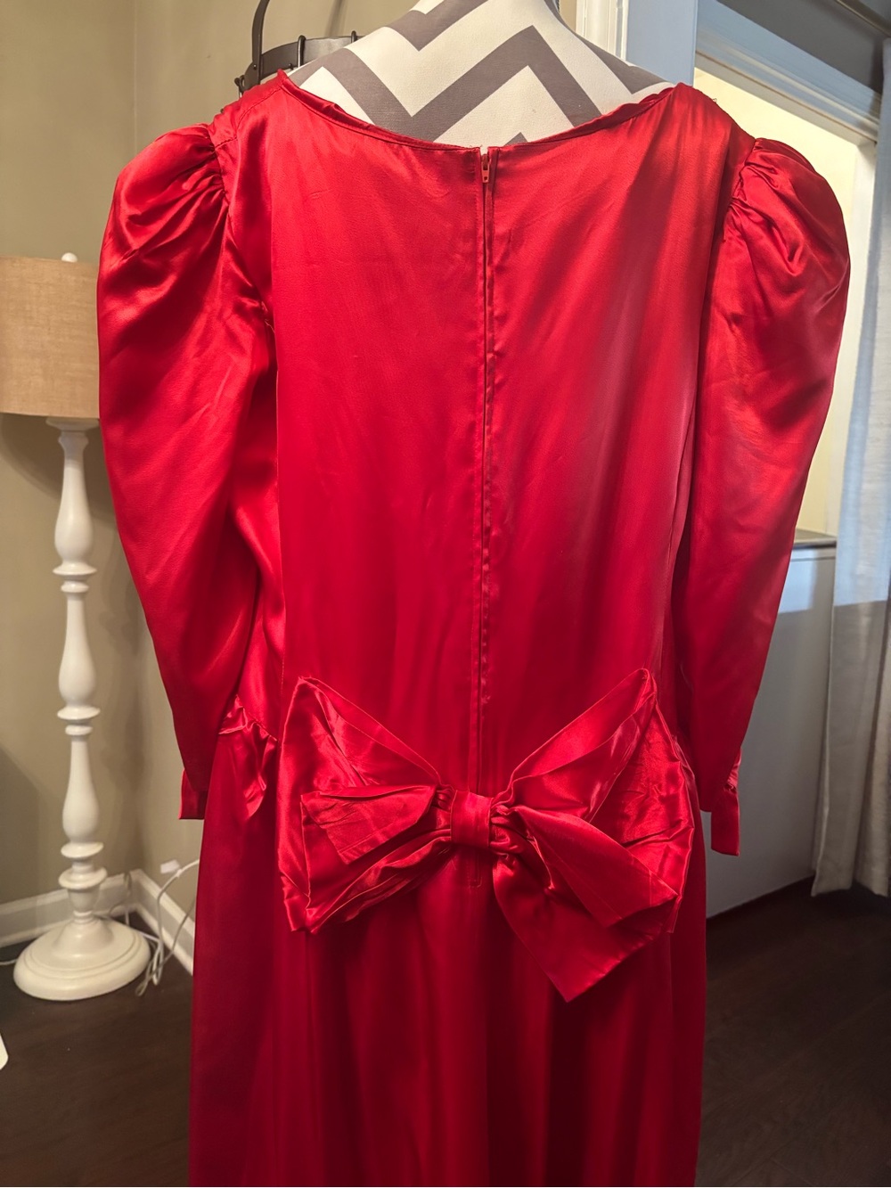 Red Satin Bow-Back Formal Dress for Women